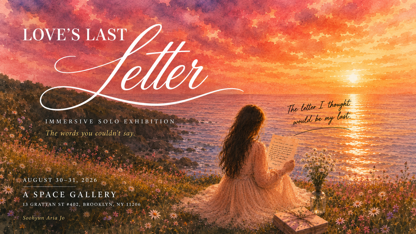 Love's Last Letter — a woman reading a letter by the sea at sunset